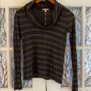James Perse 1 Long Sleeve Cowl Neck Gray Striped T
